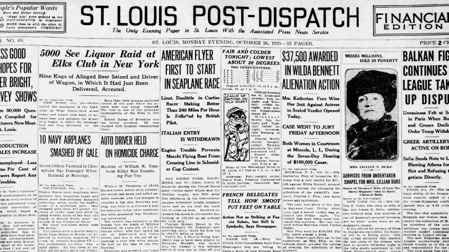 See the Oct. 26, 1925, front page: 5,000 see liquor raid at Elks Club in New York